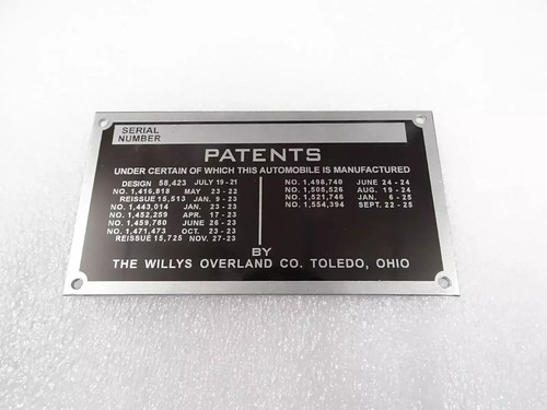 Data plate for willys - data, overland